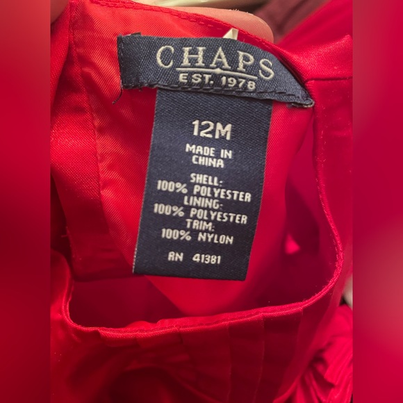 CHAPS Special Occasion RED Satin Look Ruffle Dress SZ-12 months - Picture 6 of 10